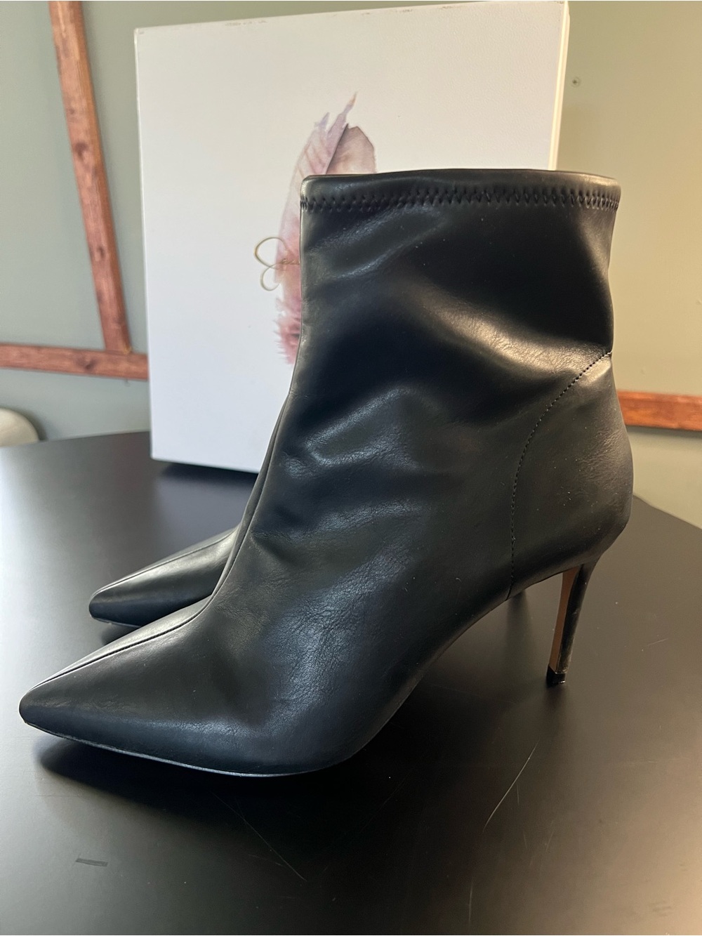 Jessica Simpson black leather ankle boots size 10